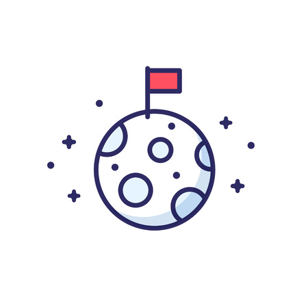 Flag on Moon icon in simple flat cartoon style. Isolated vector illustration.のイラスト素材