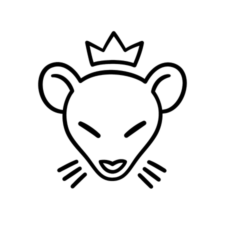 Rat king tattoo design. Simple and minimal hand drawn rat head with crown. Vector illustration.のイラスト素材