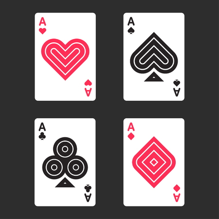 Playing card aces in modern minimal style. Stylized, geometric card symbols. Vector illustration set.のイラスト素材