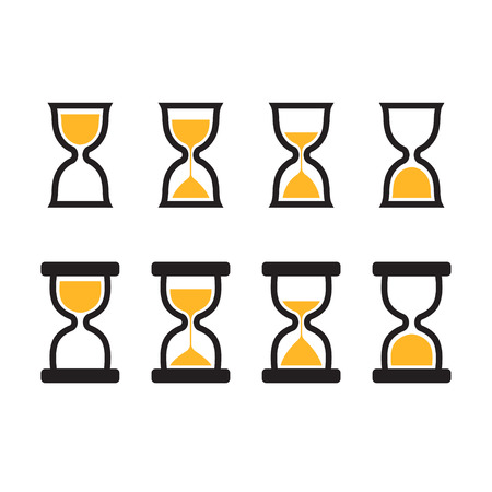 Hourglass icon set in two styles, four stages of sand. Simple and minimal vector user interface icons.のイラスト素材