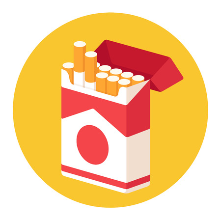 Open cigarette pack. Isometric illustration in flat cartoon style. Quit smoking concept.のイラスト素材