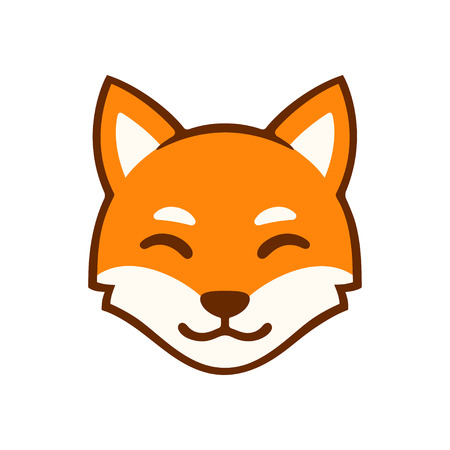 Cute cartoon smiling fox face logo. Stylized red fox head vector illustration.のイラスト素材