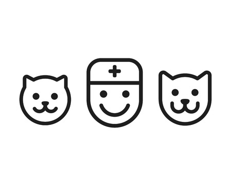 Cat, dog and veterinary man icon. Simple smiley face of vet doctor and pets. Vector illustration set.のイラスト素材
