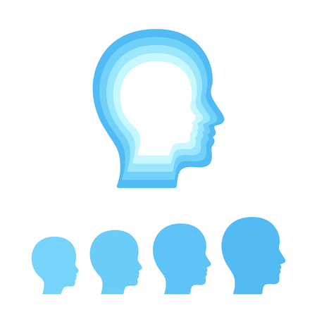 Child to adult head profile silhouette graphics. Childhood trauma in psychoterapy, psychology concept.のイラスト素材