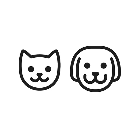 Cat and dog head icon. Simple smiley pet face vector illustration set.のイラスト素材
