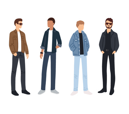 Male fashion models color sketches. Young people in casual street style clothes. Isolated vector illustration.のイラスト素材