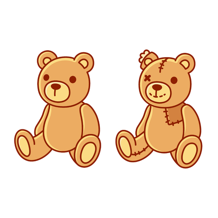 Toy teddy bear, new and old with patches and stitches. Cute cartoon vector illustration.のイラスト素材