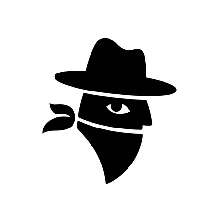 Bandit face in Wild West cowboy hat and bandana mask.のイラスト素材
