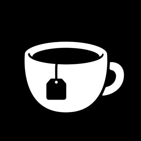 Simple black and white cup with tea bag.のイラスト素材