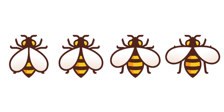 Bee icon with moving wings animation frames. Simple modern honeybee symbol, isolated vector illustration.のイラスト素材