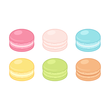Cartoon macarons set. Different color almond cookies, isolated vector illustration.のイラスト素材