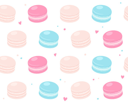 Cute pastel Macarons pattern. Traditional French almond cookies, seamless background texture.のイラスト素材