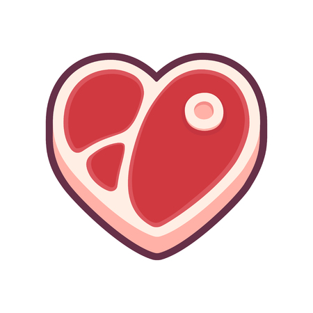 Heart shaped steak, cartoon style piece of meat. Isolated vector illustration.のイラスト素材