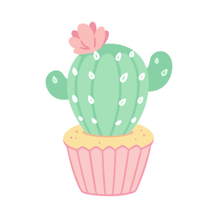 Cute cupcake drawing with cactus decoration. Desert dessert vector illustration.のイラスト素材