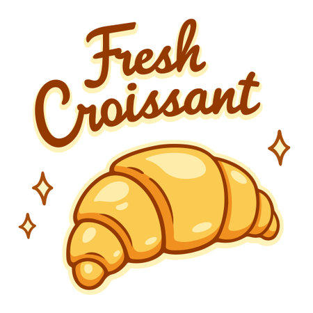 Traditional French croissant drawing with text lettering "Fresh Croissant". Cafe and bakery vector illustration.のイラスト素材