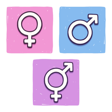Hand drawn gender symbols: female, male and transgender or intersex. Sex and sexuality icons, vector illustration.のイラスト素材