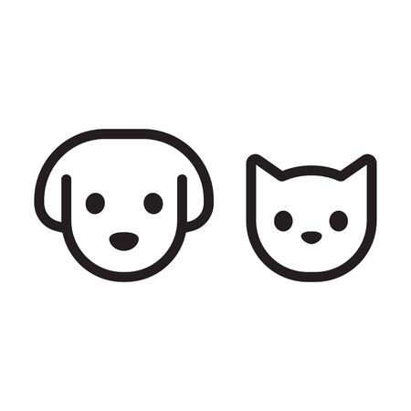 Cat and dog head line icon. Simple pet face pictogram, black and white linear drawing. Vector illustration set.のイラスト素材