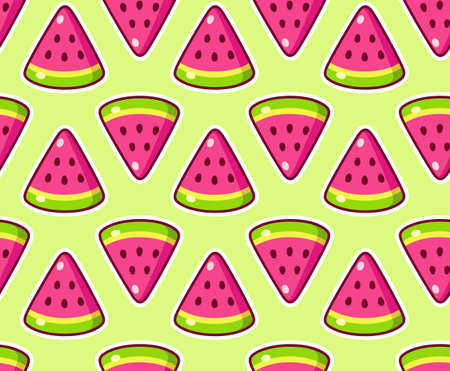 Watermelon slice seamless pattern. Cute and simple tropical background of cartoon fruit, vector...