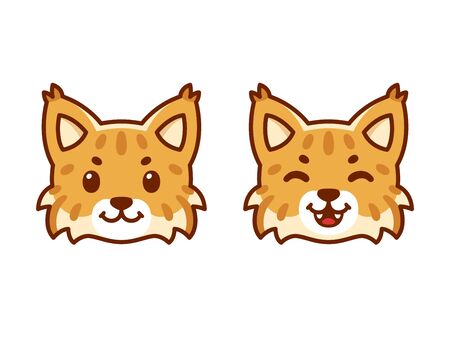 Cute cartoon baby bobcat or lynx. Kawaii wild kitten head, isolated vector clip art illustration.のイラスト素材