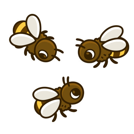 Cute cartoon bees drawing set. Three honeybees vector clip art illustration isolated on white...
