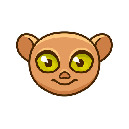 Cute cartoon Philippine tarsier face with funny big eyes. Simple vector clip art illustration.のイラスト素材