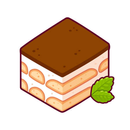 Tiramisu, traditional Italian dessert. Isolated vector clip art illustration.のイラスト素材
