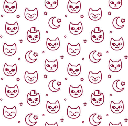 Seamless pattern of Turkish street cats and Turkey flag symbols. Cute cartoon doodle background, vector illustration.のイラスト素材