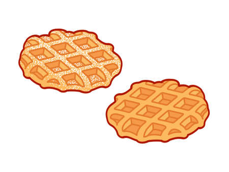 Belgian Liege waffle with powdered sugar and without topping. Cartoon clip art drawing, isolated vector illustration.のイラスト素材