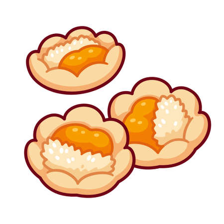 Hertzoggie, traditional South African cookie with jam and coconut filling. Cartoon drawing, vector clip art illustration.のイラスト素材