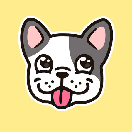 Funny cartoon French Bulldog puppy face sticking out tongue.のイラスト素材