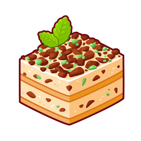 Peppermint Crisp Tart, traditional South African dessert. Mint chocolate icebox cake. Cartoon...