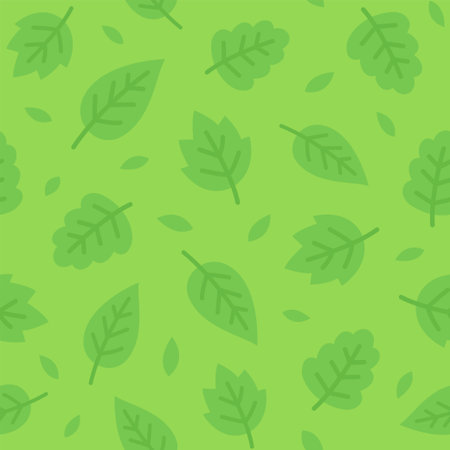 Green leaf seamless pattern. Simple cartoon leaves background texture. Vector illustration.のイラスト素材