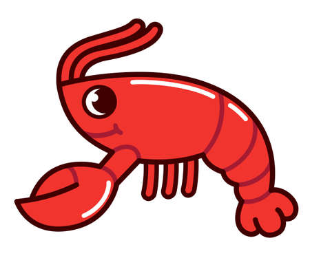 Cute cartoon lobster drawing. Funny red crawfish character. Vector clip art illustration.のイラスト素材