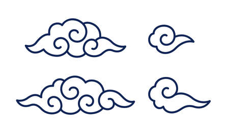 Traditional Chinese or Japanese clouds with spiral swirls. Oriental motif design element set. Vector clip art illustration.のイラスト素材