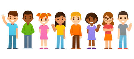 Group of cute cartoon diverse children. Simple vector illustration.のイラスト素材