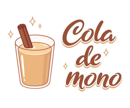 Cola de mono , traditional Chilean Christmas drink. Cartoon drawing of glass with cinnamon stick. Hand drawn vector illustration.のイラスト素材