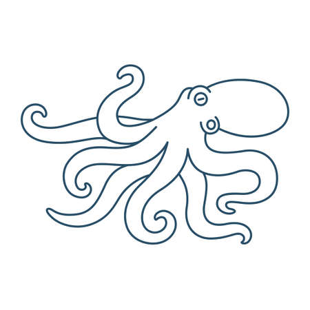 Octopus line art drawing. Simple design for print or icon. Isolated vector illustration.のイラスト素材