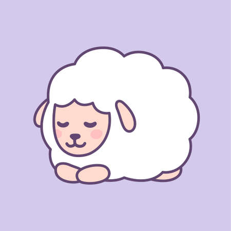 Cute cartoon sleeping baby sheep. Adorable little lamb character drawing, vector illustration.のイラスト素材