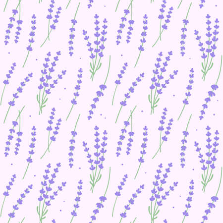 Seamless floral pattern of lavender sprigs. Simple and elegant hand drawn background texture, vector illustration.のイラスト素材