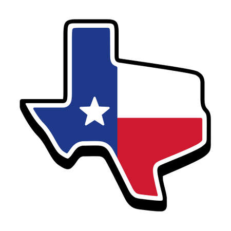 Texas state shape silhouette with Texas flag. Icon or sticker, vector clip art illustration.のイラスト素材