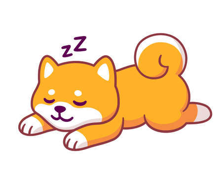 Cute cartoon sleeping Shiba Inu puppy. Adorable sleeping dog drawing, vector illustration.のイラスト素材