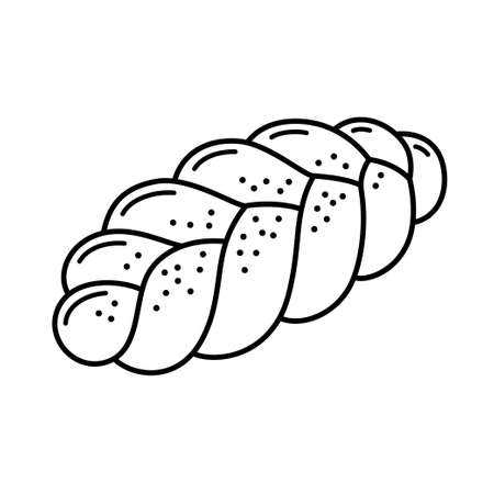 Challah, traditional braided bread loaf. Black and while line icon. Cartoon vector clip art illustration.のイラスト素材