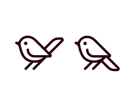 Little bird icon, simple cartoon line art. 2 versions with tail up and down. Minimal design element, vector illustration.のイラスト素材
