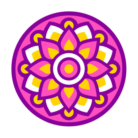Simple geometric floral mandala in bright colors, circular ornament.のイラスト素材