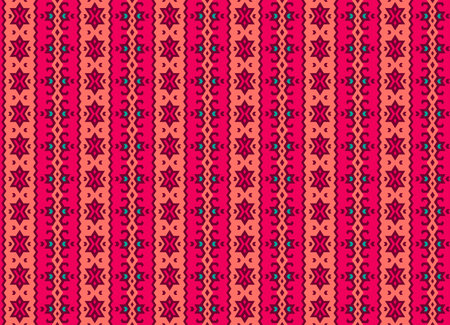 Seamless geometric pattern in red tones, vector design. Ethnic textile fabric print.のイラスト素材