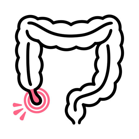 Appendicitis line icon. Human colon with inflamed appendix drawing. Vector illustration.のイラスト素材