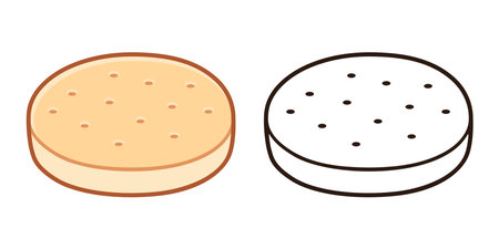 Hallulla, traditional Chilean bread. Color drawing and black and white line icon. Simple vector illustration.のイラスト素材
