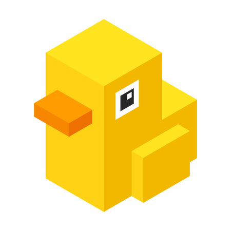 Cute yellow rubber ducky in pixel isometric 8-bit style for video game. Simple cartoon toy duck vector illustration.のイラスト素材