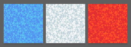 Abstract geometric triangle pattern set. Three styles: red, white and blue. Bright seamless texture,...