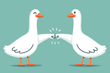 "Goosebumps", two funny cartoon geese doing fistbump. Cute pun vector illustration.のイラスト素材
